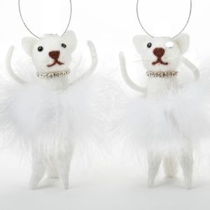 Set 2 felted Wool  Kitty White Cat Feather Skirt Ornament New AS IS